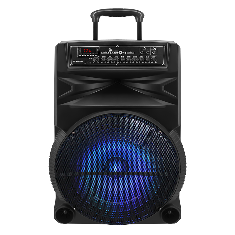 Caja de altavoz con carrito de karaoke bluetooth con batería de 15 pulgadas al mejor precio con 2 micrófonos inalámbricos